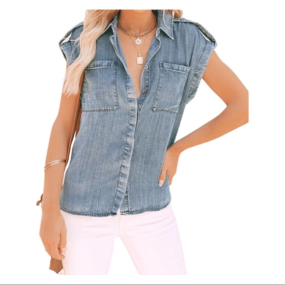 Blue denim short sleeve top NWT - Picture 1 of 7